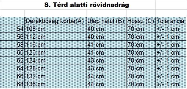 S.Kék nagyméretű férfi térd alatti rövidnadrág mérettáblázata2