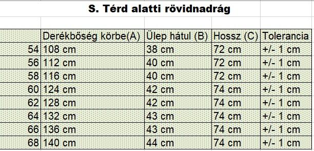 S.Piros-fehér nagyméretű férfi térd alatti rövidnadrág mérettáblázata2