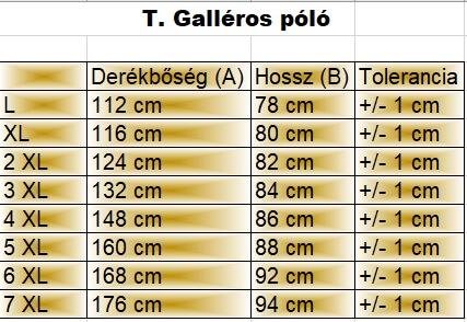 T.Fekete-arany lánc mintás nagyméretű férfi galléros póló mérettáblázata2