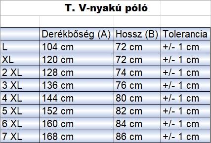 T.Kék fehér csíkos V-nyakú nagyméretű férfi póló mérettáblázata2