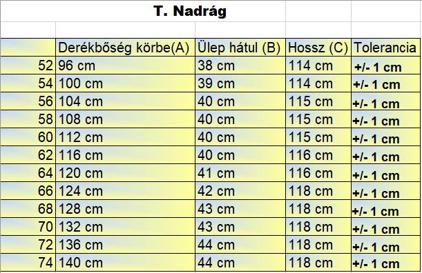 T.Fehér férfi nagyméretű rugalmas nadrág mérettáblázata1