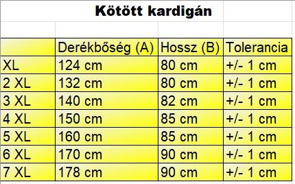 Lux sötétkék nagyméretű férfi kötött kardigán mérettáblázata2