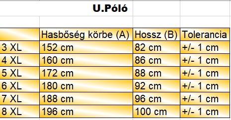 U.Fehér nagyméretű férfi póló mérettáblázata1